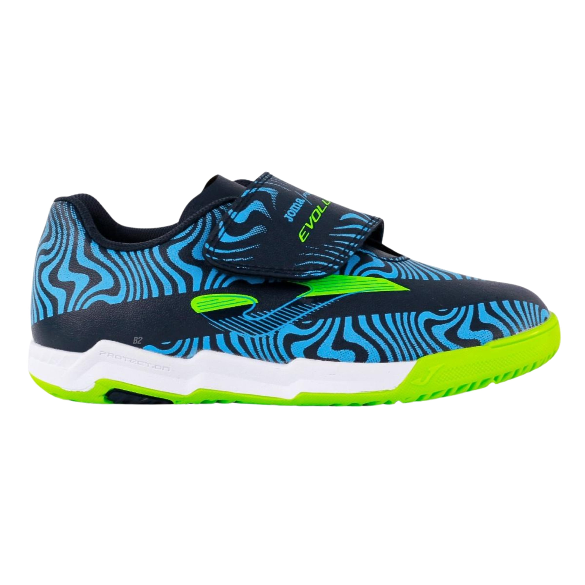 Chuteira Futsal Joma Evolution Velcro Infantil - Azul Marinho/Verde
