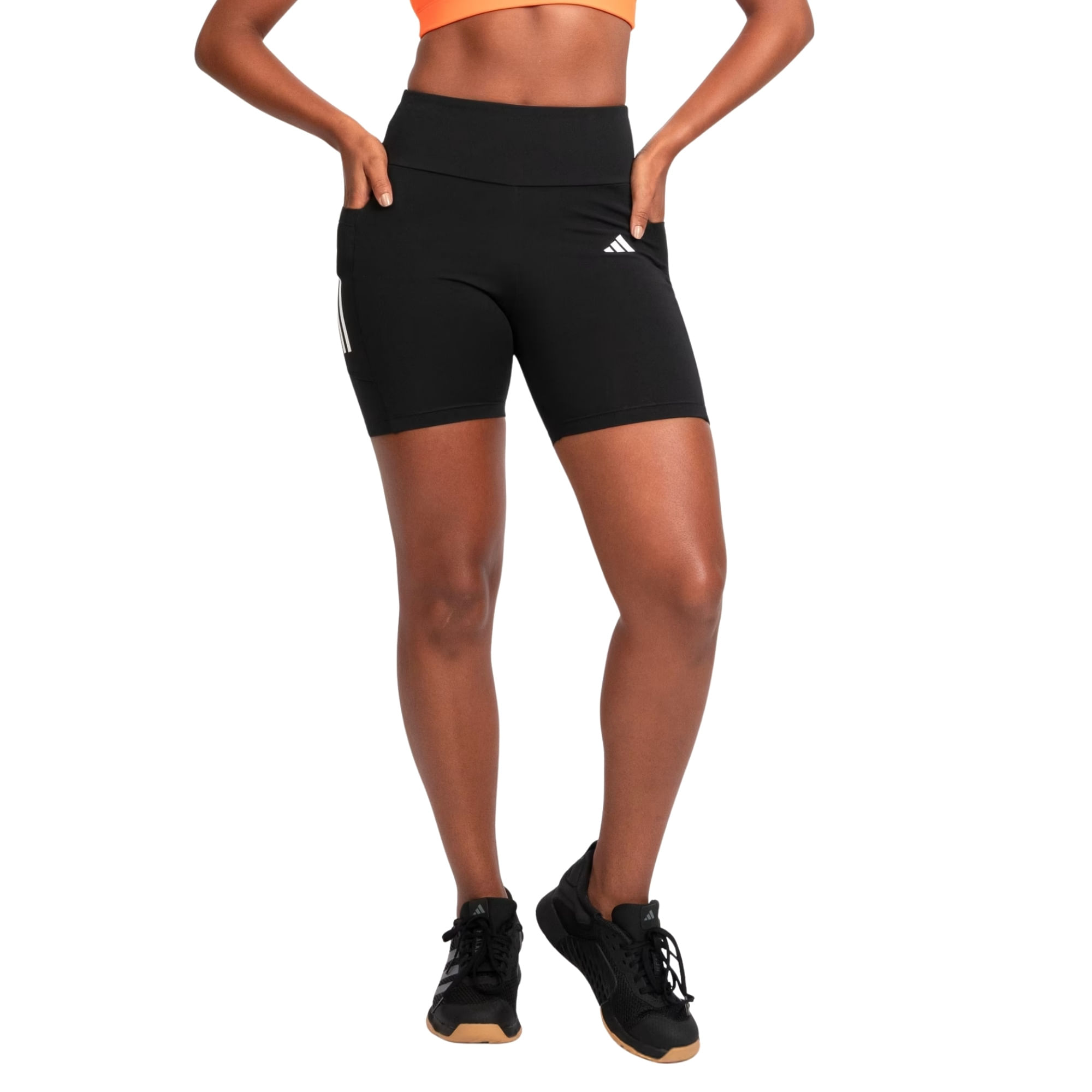 Shorts Adidas 3 Listras Com Bolso Feminino - Preto