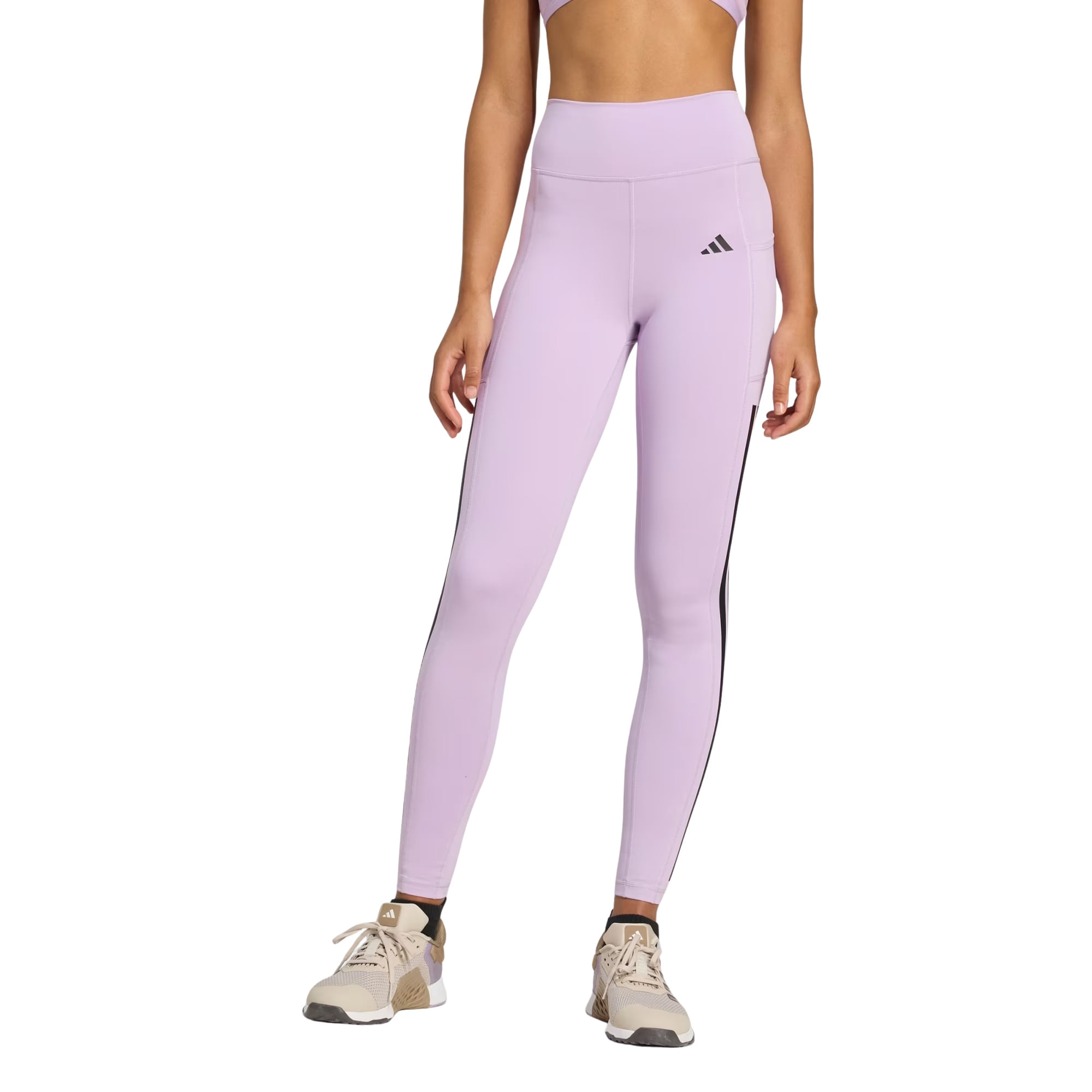 Calça Legging Adidas Optime 3 Listras Feminina - Lilás