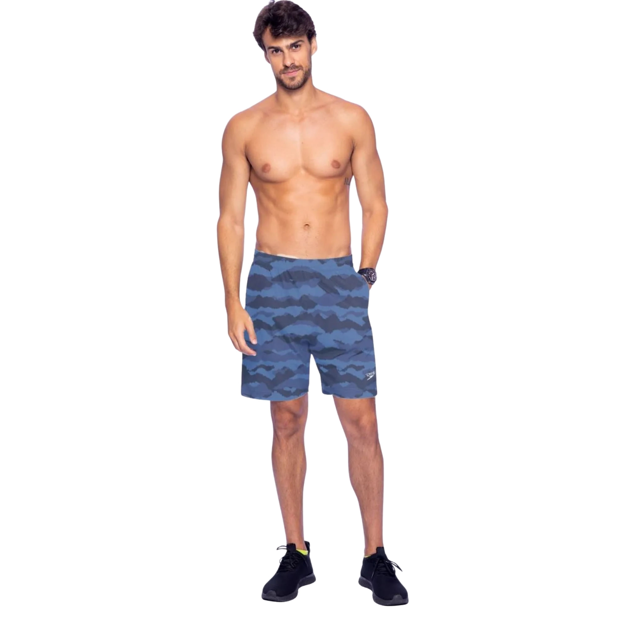 Bermuda Speedo Média Estampada Masculina - Azul/Preta