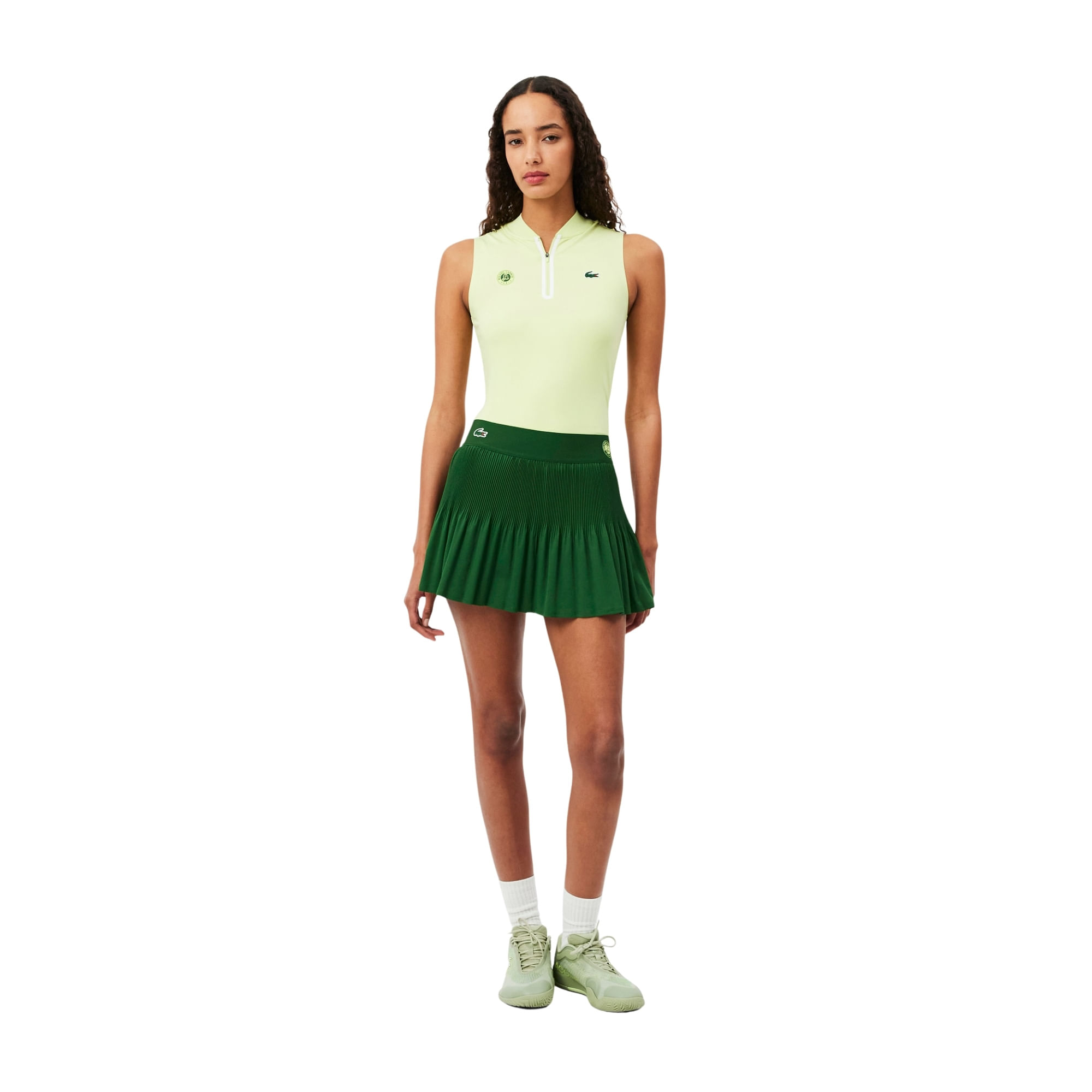 Saia Lacoste Plissada De Tafetá Roland-Garros Feminina - Verde